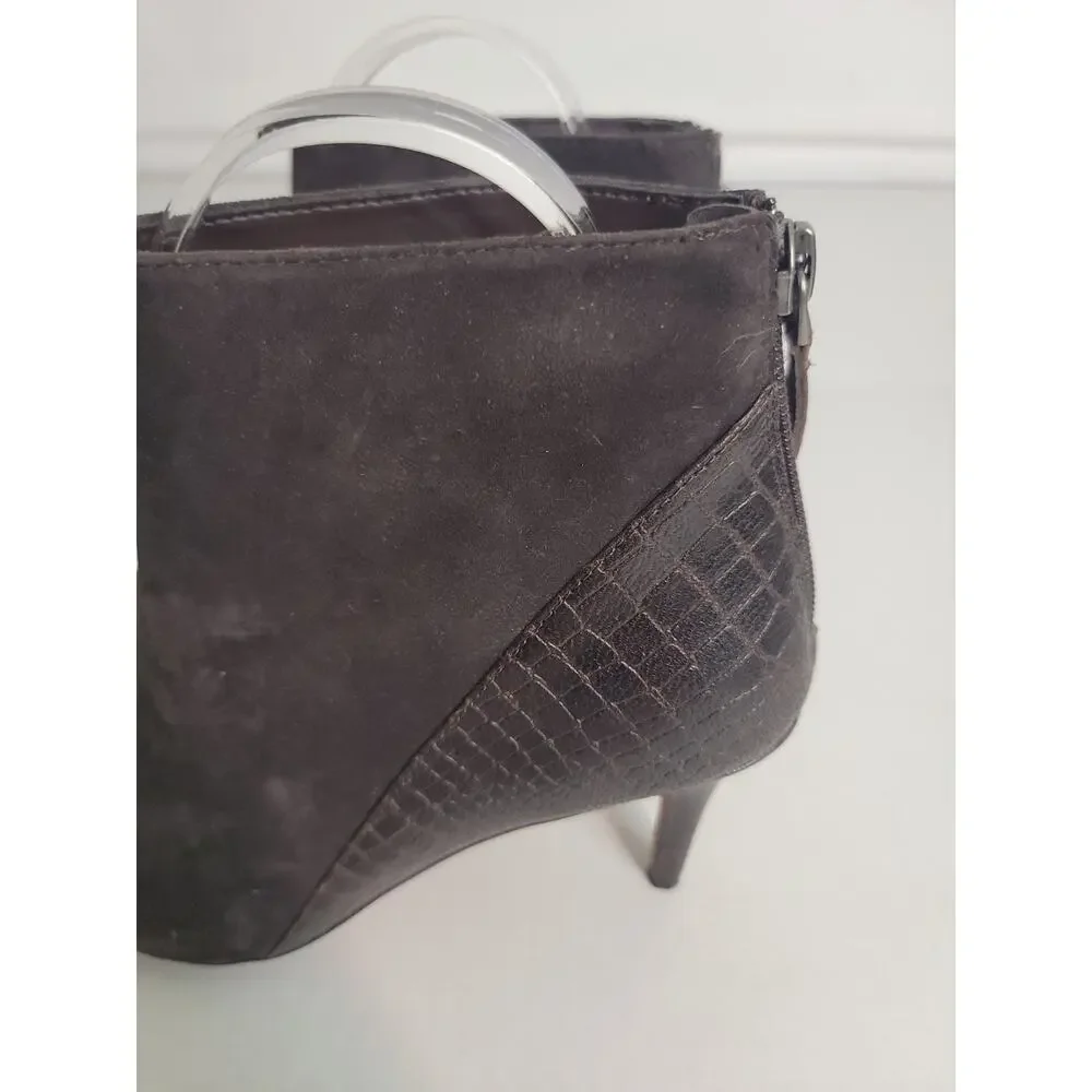 Linea Paolo Suede Booties Womens 6M Suede Leather Kittie Heel Pointed Toe Brown